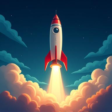 A rocket launching, symbolizing project deployment.